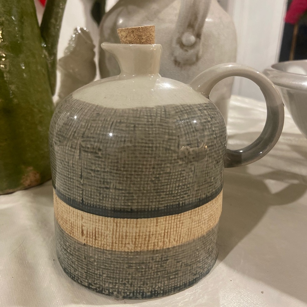 Gray and Tan Stoneware Ceramic Jug